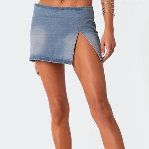 Edikted NWT Katrina Slitted Denim Mini Skirt Blue